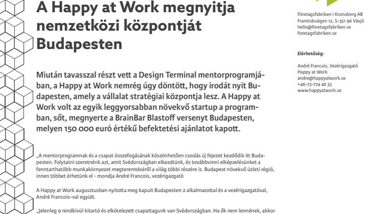 A Happy at Work megnyitja nemzetközi központját Budapesten