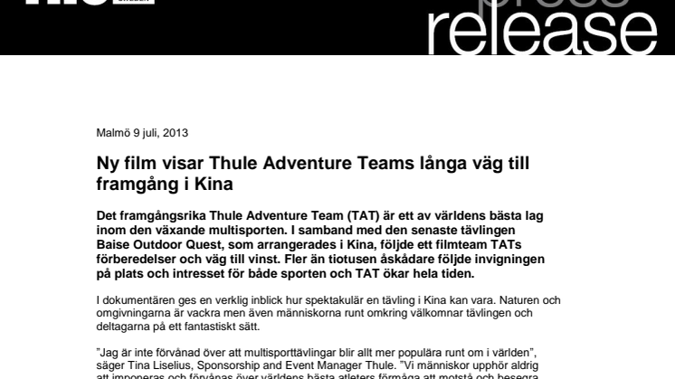 Ny film visar Thule Adventure Teams långa väg till framgång i Kina