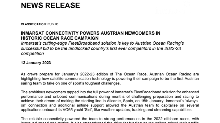 12 Jan 23 - Inmarsat connectivity powers Austrian newcomers in historic Ocean Race campaign.pdf