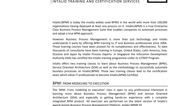 Intalio launches Intalio|BPMS Certification