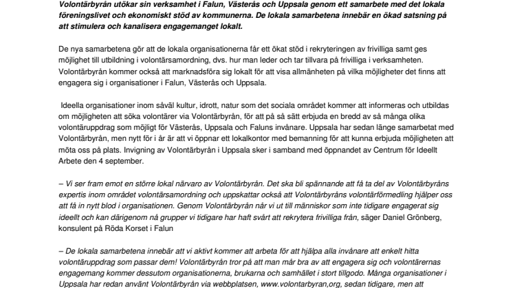 Volontärbyrån lanserar sig lokalt i Falun, Västerås och Uppsala
