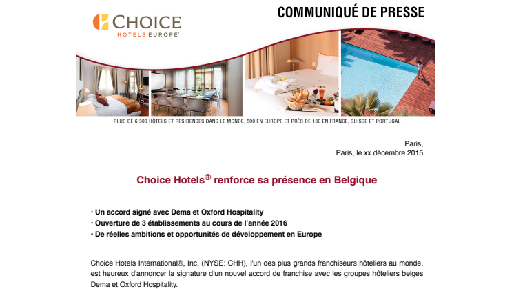  Choice Hotels® renforce sa présence en Belgique