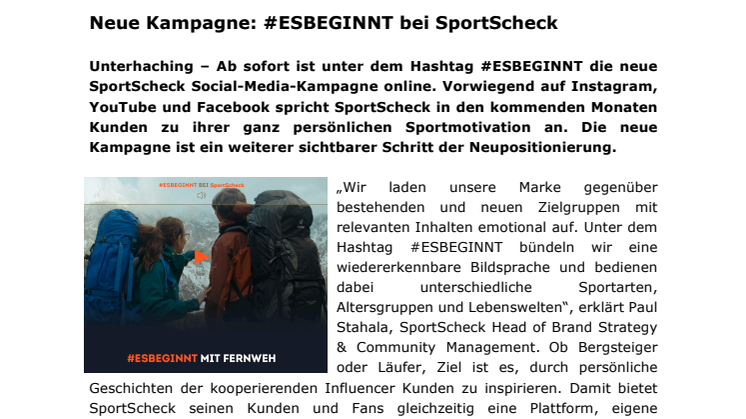 Neue Kampagne: #ESBEGINNT bei SportScheck