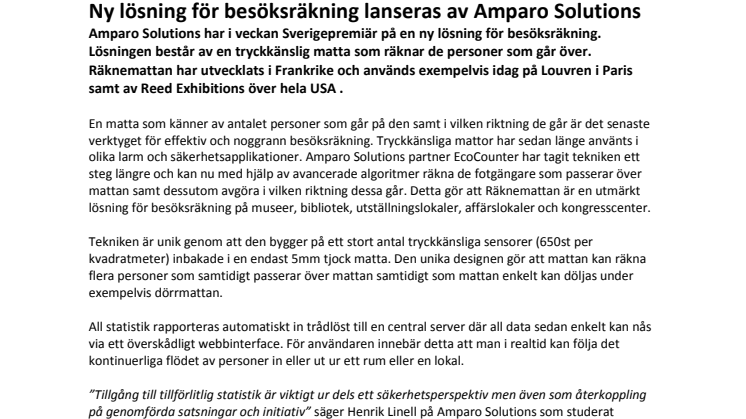 Ny lösning för besöksräkning lanseras av Amparo Solutions