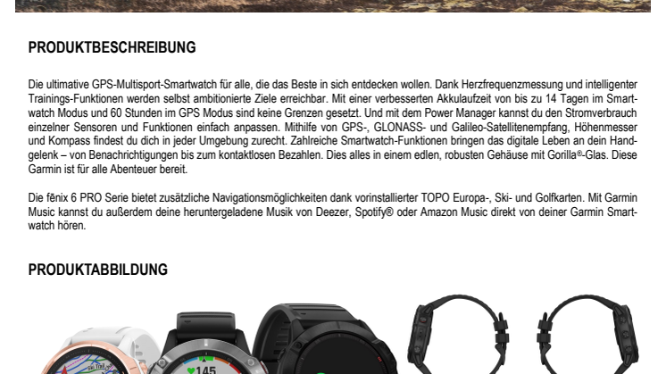 Datenblatt Garmin fenix 6-Serie