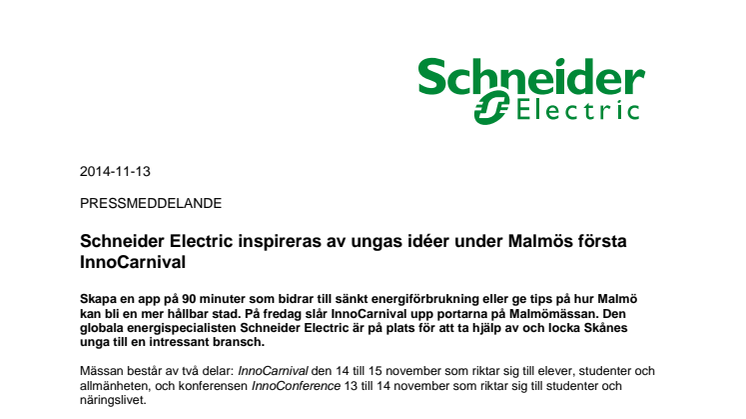 Schneider Electric inspireras av ungas idéer under Malmös första InnoCarnival