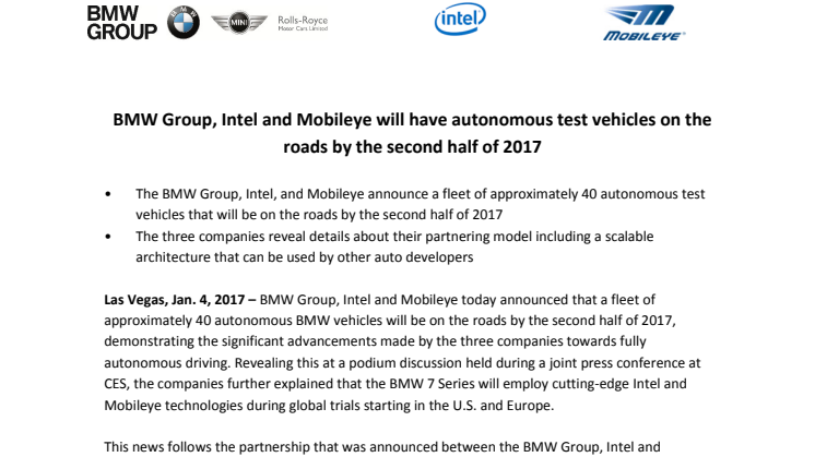 BMW-Intel-Mobileye release CES 2017