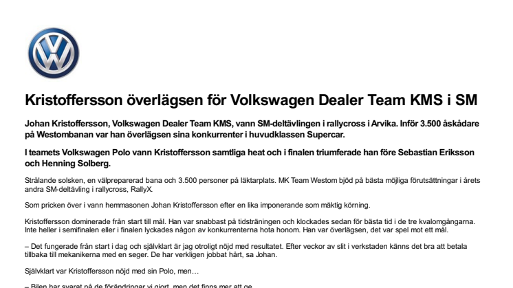 Kristoffersson överlägsen för Volkswagen Dealer Team KMS i SM