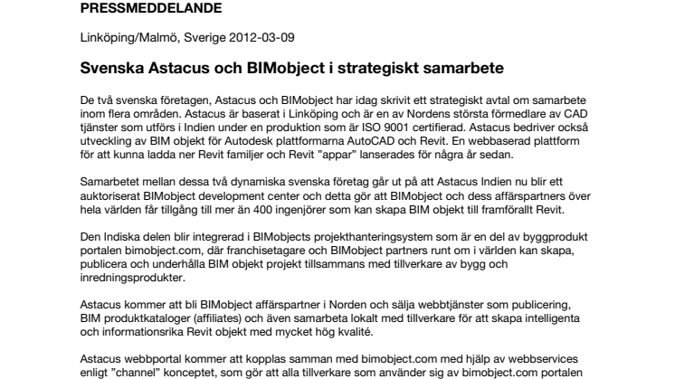 Svenska Astacus och BIMobject i strategiskt samarbete