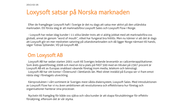 Loxysoft satsar på Norska marknaden