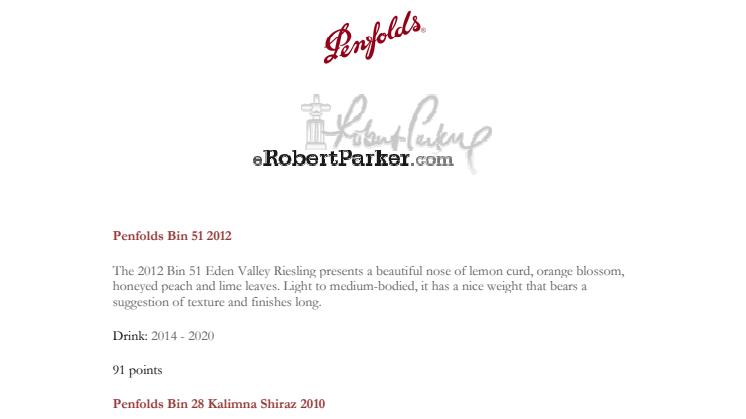 Robert Parker´s Wine Advocate Score
