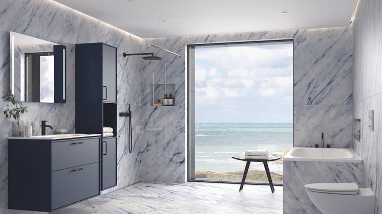 Uuden IDO Sense Art -kalustesarjan kiehtovin sävy on hienostunut yönsininen, joka tuo kylpyhuoneeseen rauhoittavaa ja eleganttia tunnelmaa.