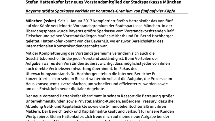 Stefan Hattenkofer ist neues Vorstandsmitglied der Stadtsparkasse München