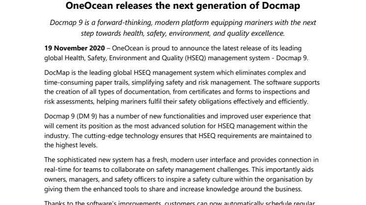 OneOcean releases the next generation of Docmap