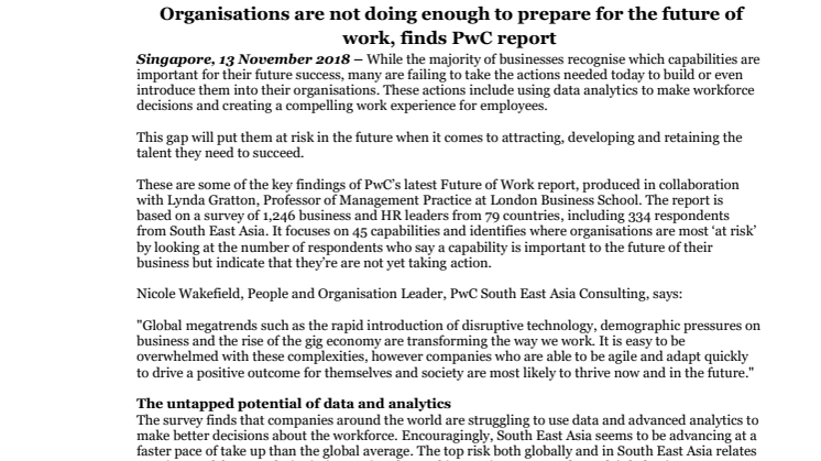 Organisations are not doing enough to prepare for the future of work, finds PwC report