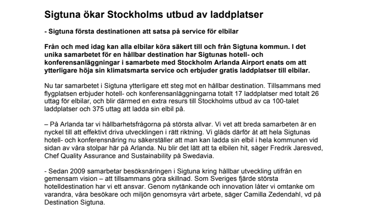 Sigtuna ökar Stockholms utbud av laddplatser