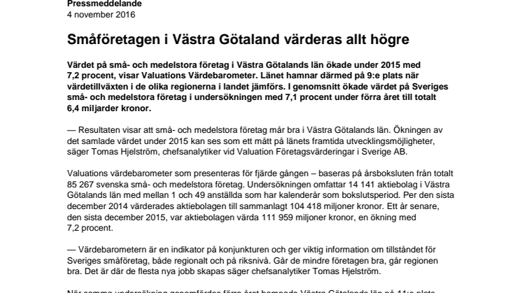Värdebarometern 2015 Västra Götalands län 