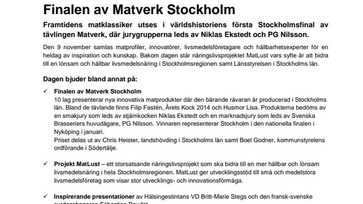 Pressinbjudan: Finalen av Matverk Stockholm