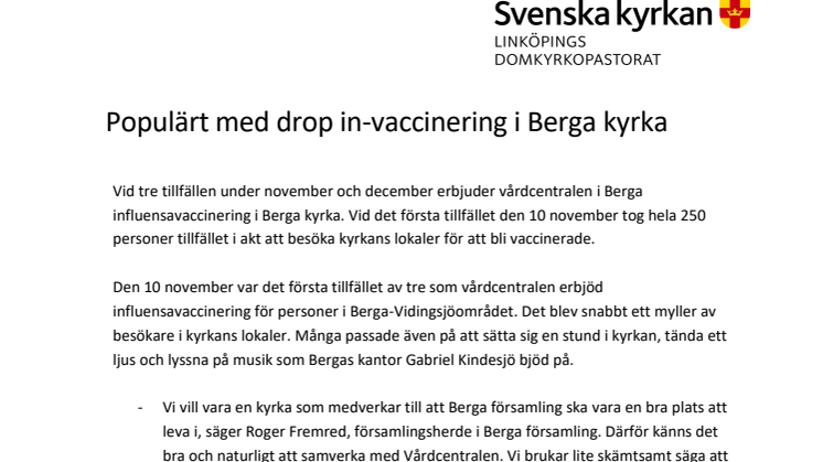 Populärt med drop in-vaccinering i Berga kyrka