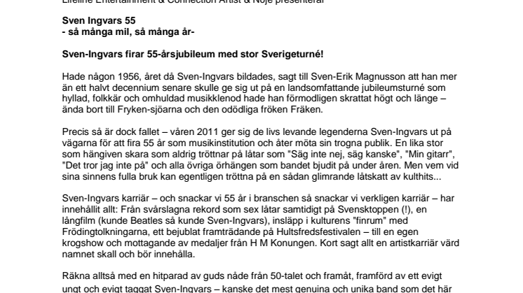 Sven-Ingvars firar 55-årsjubileum med stor Sverigeturné!