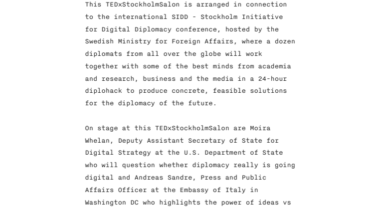TEDxStockholm calling for focus on a New Diplomacy