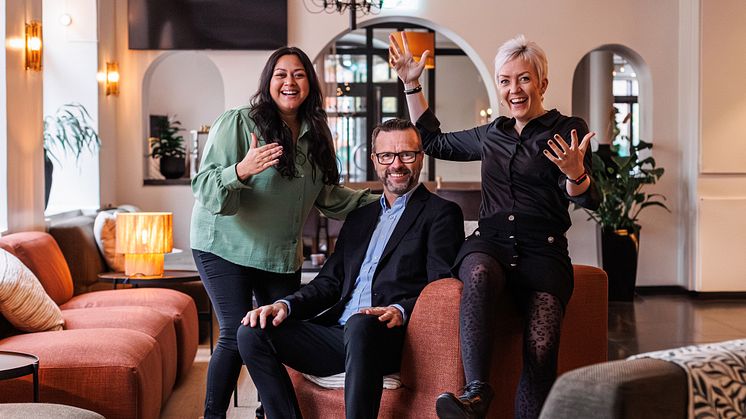 Inflyttarservice Hannah Degerman, Fredrik Blom och Sara Holm.      Foto: Marita Rönnlund, Picknick Media