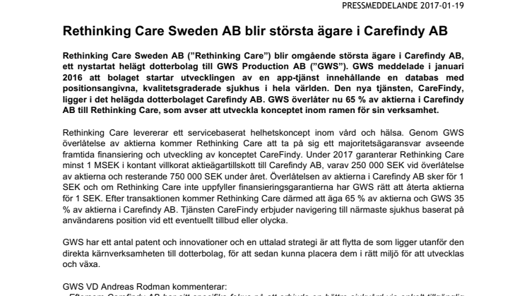 Rethinking Care blir största ägare i Carefindy 