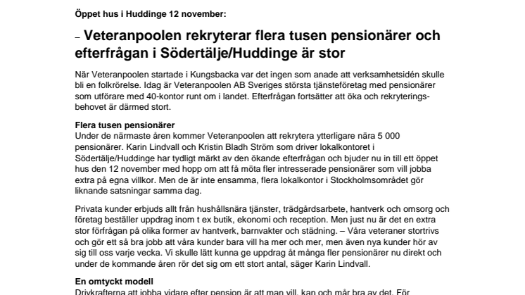 PRESSINBJUDAN: Veteranpoolen rekryterar flera tusen pensionärer och efterfrågan i Södertälje/Huddinge är stor