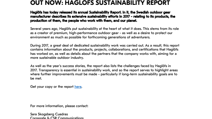 Out now - Haglöfs Sustainability Report