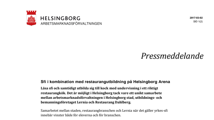 Sfi i kombination med restaurangutbildning på Helsingborg Arena 