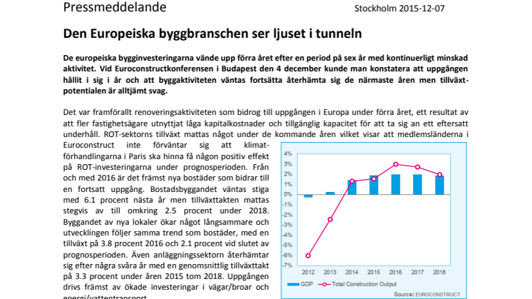 Den Europeiska byggbranschen ser ljuset i tunneln