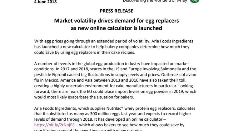 Press release – Market volatility drives demand for egg replacers  as new online calculator is launched
