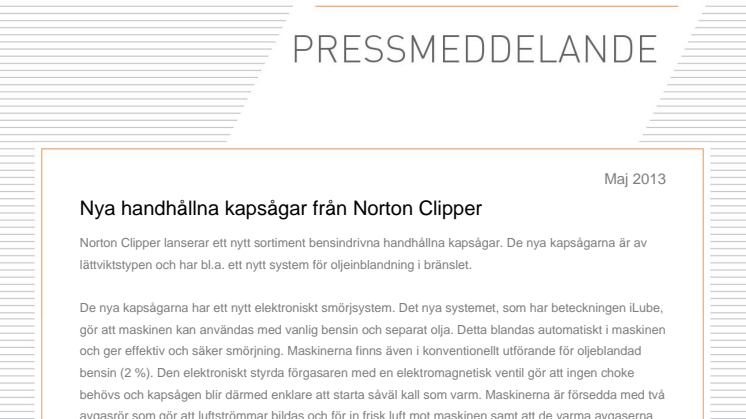 Nya handhållna kapsågar från Norton Clipper