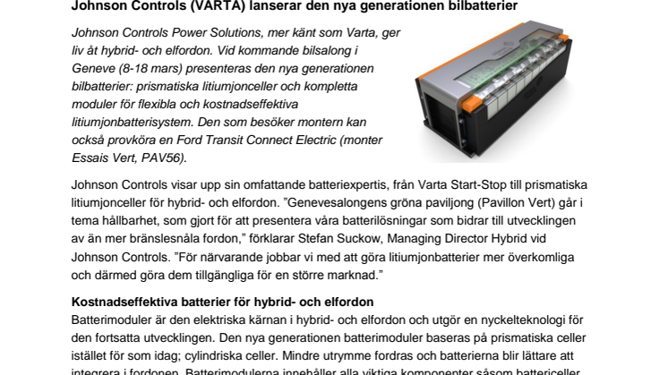Johnson Controls (VARTA) lanserar den nya generationen bilbatterier