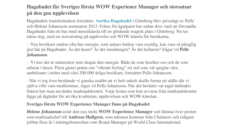 Hagabadet får Sveriges första WOW Experience Manager och storsatsar på den goa upplevelsen
