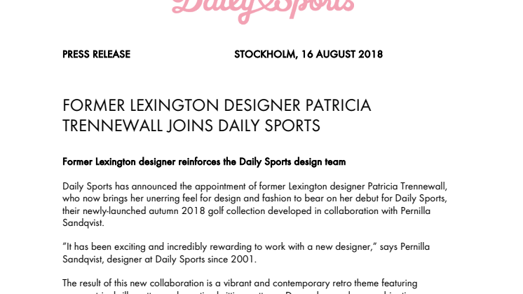  DESIGNER PATRICIA TRENNEWALL FORMER LEXINGTON JOINS DAILY SPORTS