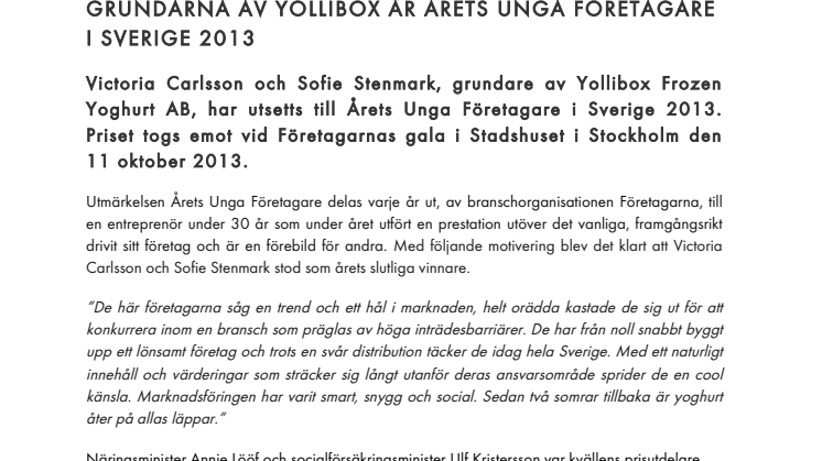 Grundarna av Yollibox är Årets Unga Företagare i Sverige 2013