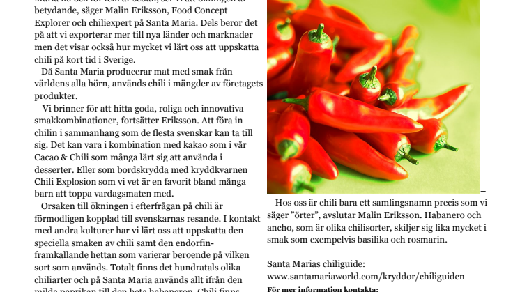 Chilikonsumtionen ökar markant i Sverige
