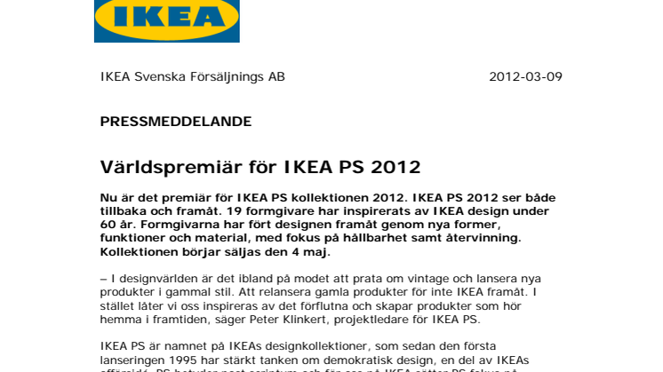 Världspremiär för IKEA PS 2012