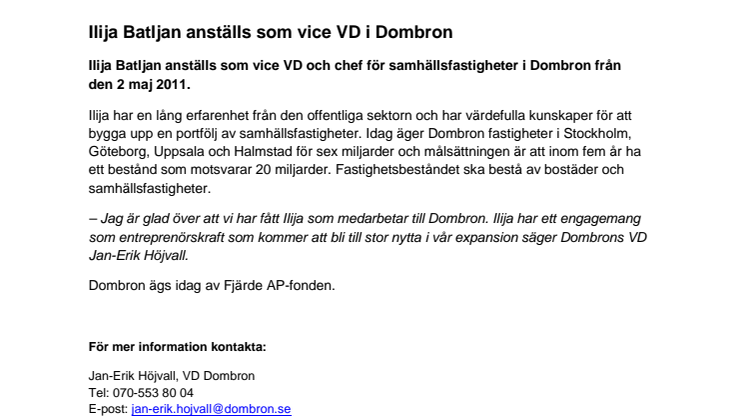 Ilija Batljan anställs som vice VD i Dombron