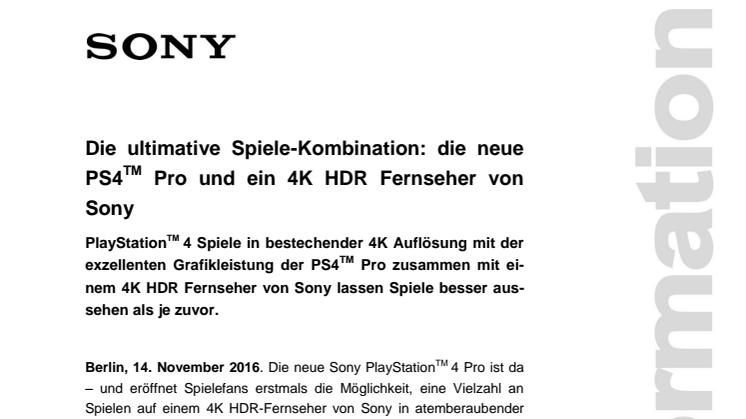 ​Die ultimative Spiele-Kombination: die neue PS4™ Pro und ein 4K HDR Fernseher von Sony