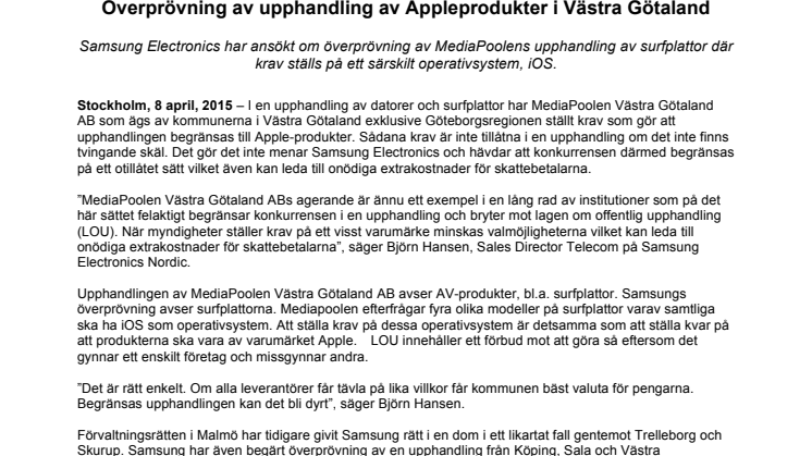 Överprövning av upphandling av Appleprodukter i Västra Götaland
