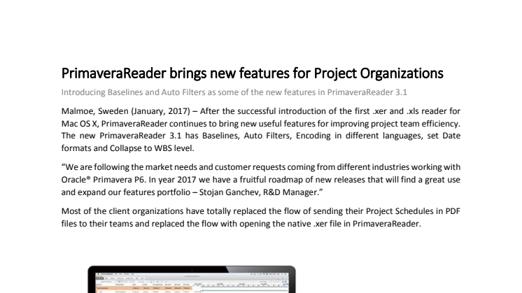PrimaveraReader brings new features for Project Organizations