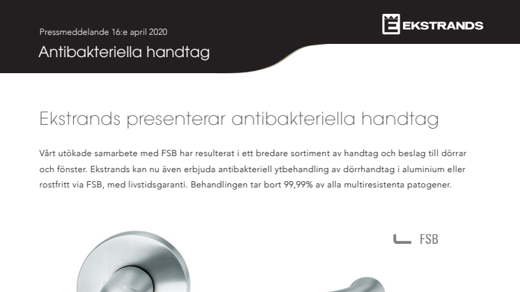 Ekstrands presenterar antibakteriella handtag
