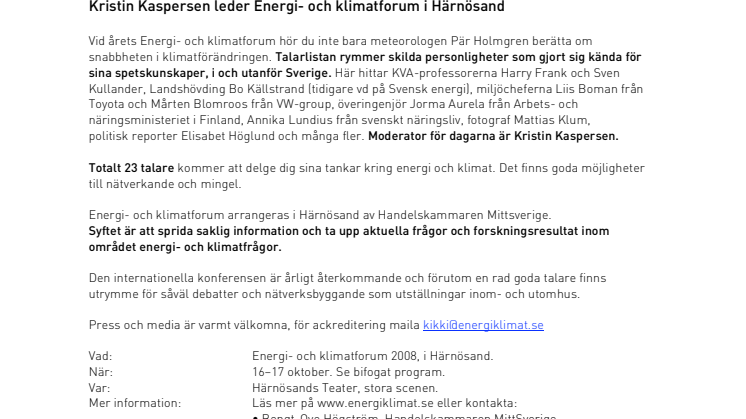 Kristin Kaspersen leder Energi- och klimatforum i Härnösand