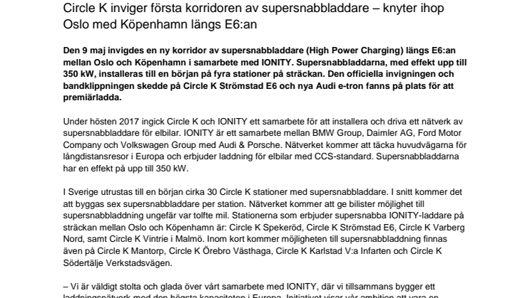 Circle K inviger första korridoren av supersnabbladdare – knyter ihop Oslo med Köpenhamn längs E6:an