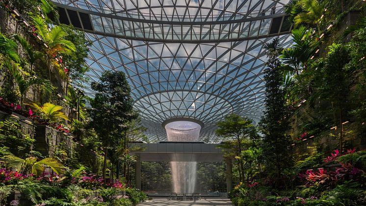 The world's largest indoor waterfall at Jewel Changi Airport
