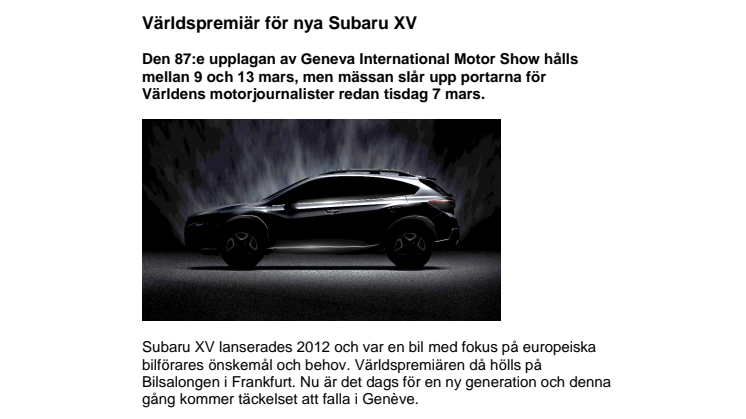 Världspremiär för nya Subaru XV