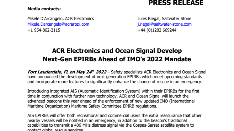May 24 2022 - ACR Electronics and Ocean Signal Develop Next-Gen EPIRBs.pdf