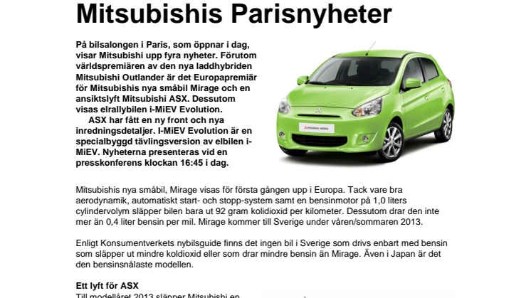 Mitsubishis Parisnyheter 